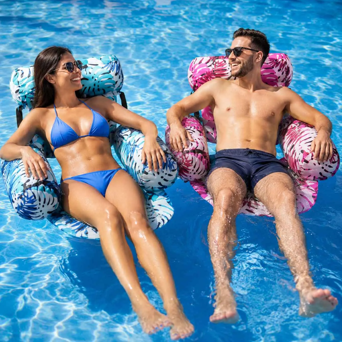 1PC Pool Floats Inflatable Floating Chair for Adults Tropical Pool Lounger with Headrest Armrests Summer Beach Water Hammock