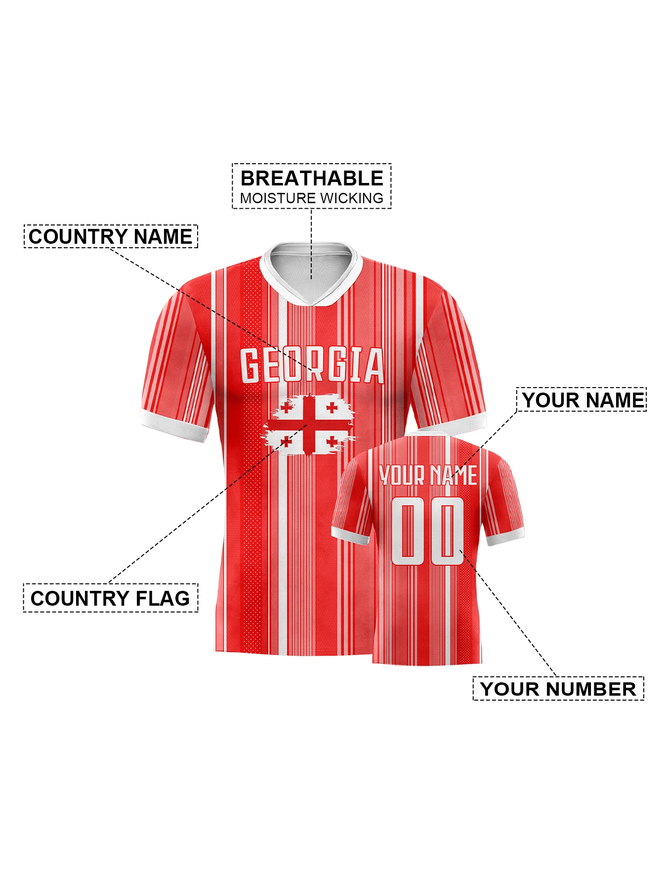 

Custom Georgia Soccer Shirt Personalized Printed Name Number Football Jersey for Match Football Uniform for Women Men Youth Fan