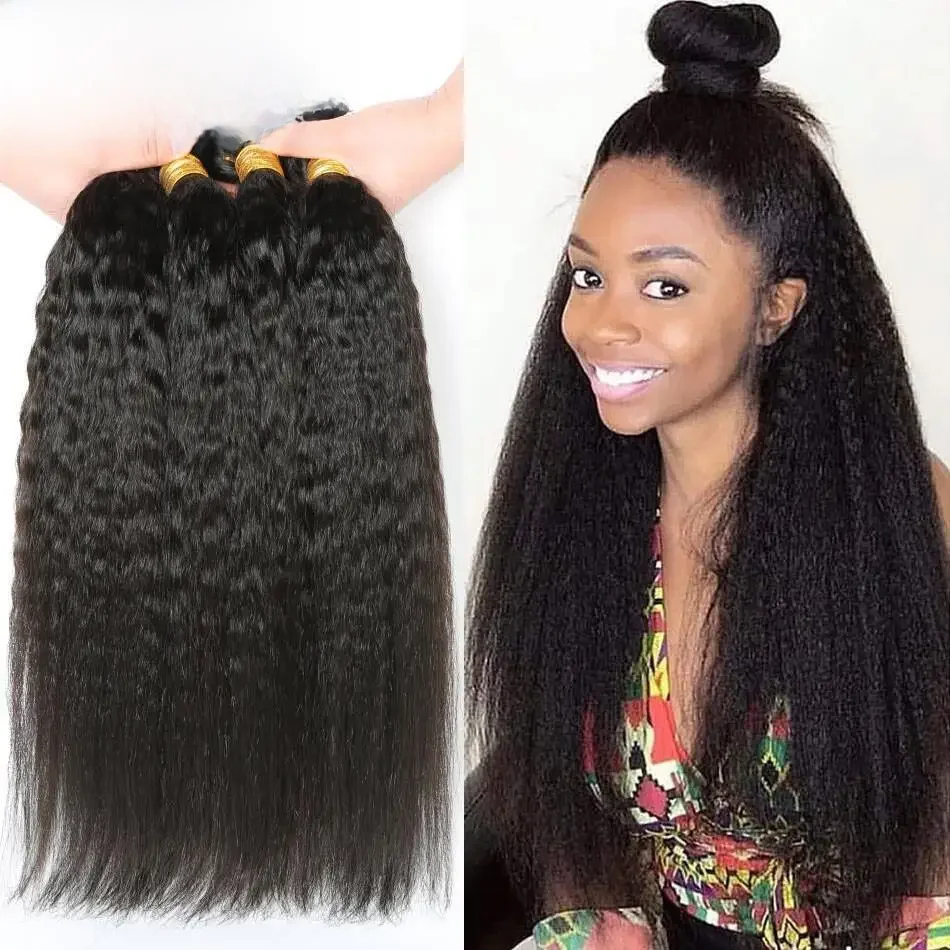 Peruaans haar Kinky Straight Bundels Braziliaanse Remy Hair Extensions Menselijk haar Menselijk haarbundels voor zwarte vrouwen 1/3/4 STUKS - afbeelding 2