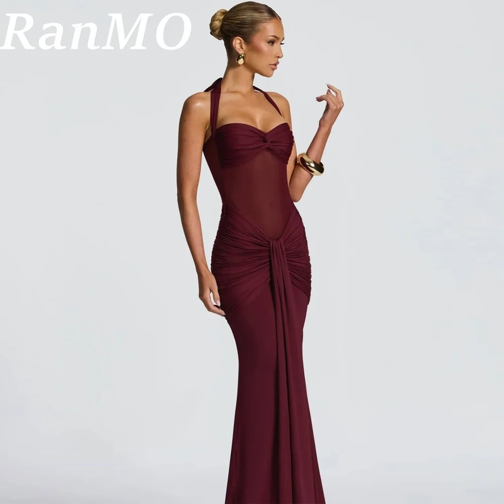 

Ranmo индивидуальные красные элегантные вечерние платья без рукавов с лямкой на шее, новинка 2025, сексуальное вечернее платье для свадьбы, женские платья, платье для выпускного вечера