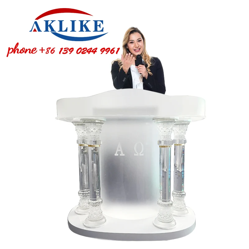 Clear Lectern Podium Crystal Pulpit Hot Sale Curved Acrylic Church Rostrum Glass Podium Modern Design Platform Free Shipping