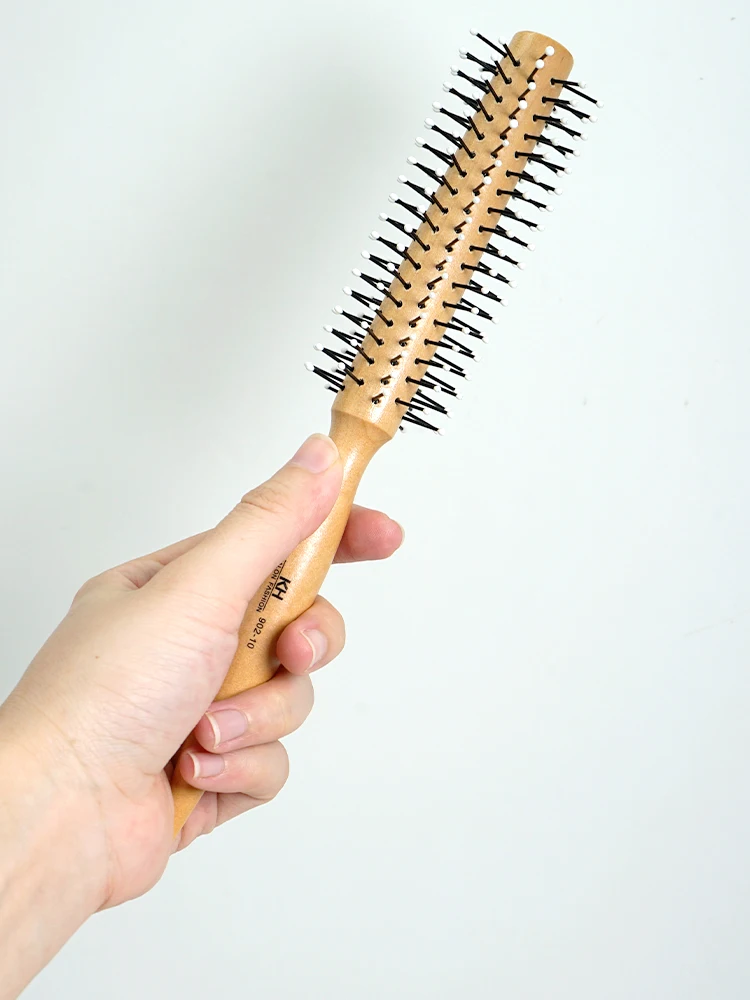 3 Sizes Wood Boar Bristle Hair Round Brush Hairdresser Styling Tools Anti Static Brush For Hair Curly Comb Pro Hair Brush