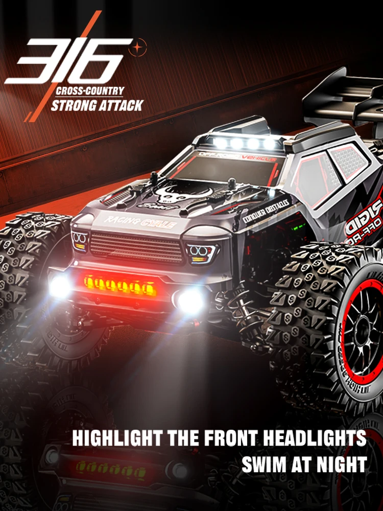 80 KM/H Bürstenloser Motor und Geschwindigkeit 40 km/h Kohlebürsten-Hochgeschwindigkeits-Offroad-RC-Auto mit LED-Scheinwerfer Head-Up-Display 4WD-Auto