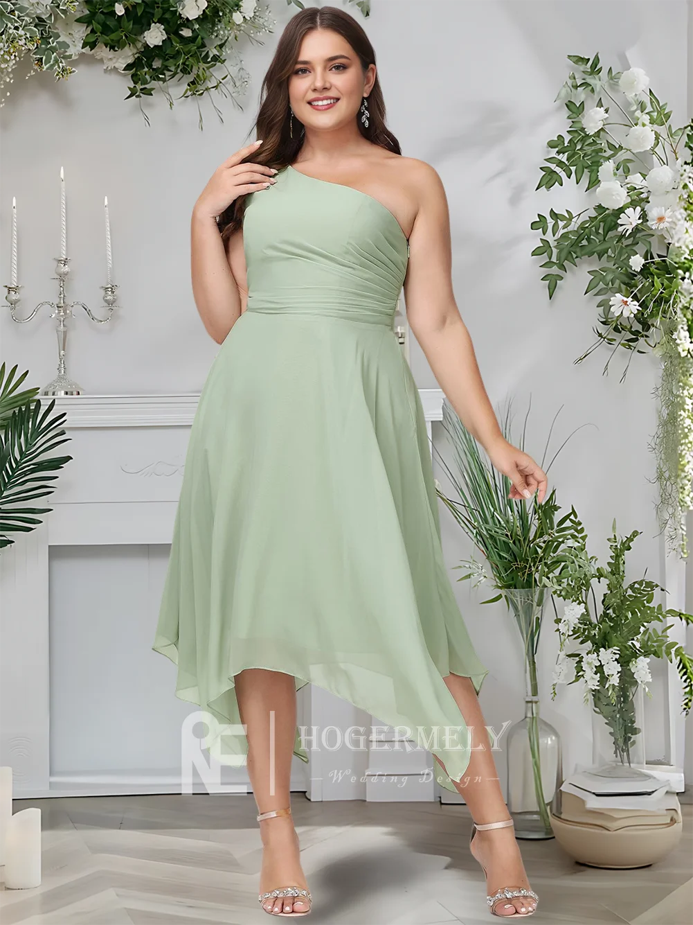 Luxury Celadon หนึ่งไหล่ A-Line ไม่สมมาตร Ruffled ชีฟองชุดเพื่อนเจ้าสาวสําหรับงานแต่งงานชุดราตรีเกสต์ผู้หญิง 2025 ​