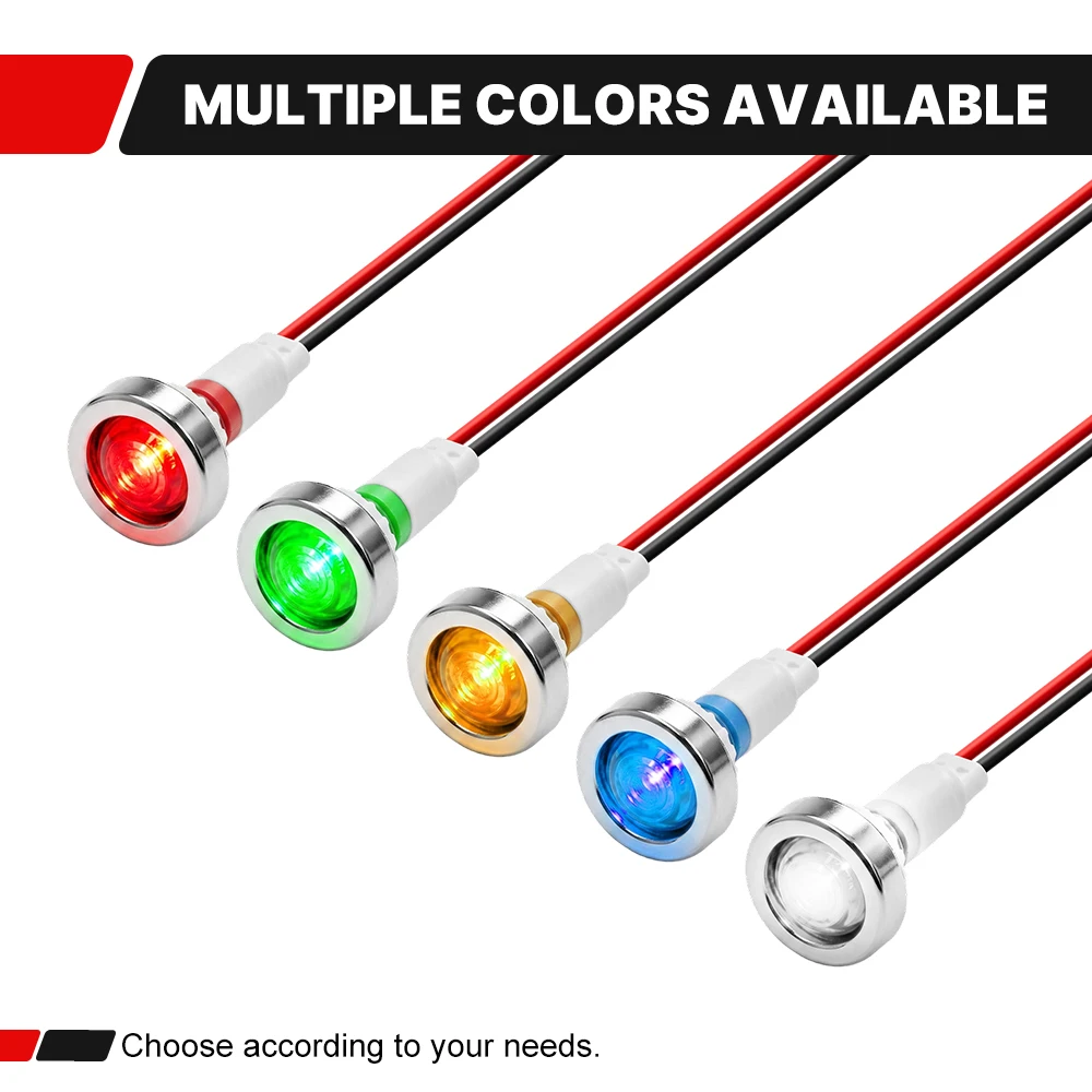 FILN 3 Stück 10mm Gewinde-LED-Anzeigelampe 12V 24V 110V 220V Vorverdrahtete Signal-Pilotlampe für Auto Boot Marine LKW – Detail 5
