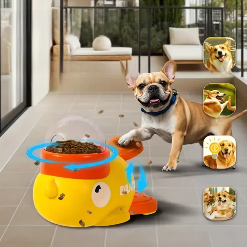Chien, chat, mangeoire pour animaux de compagnie, petit canard jaune, machine d'alimentation pour chien puzzle interactif, chiot, jouet de nourriture manquante, fond antidérapant