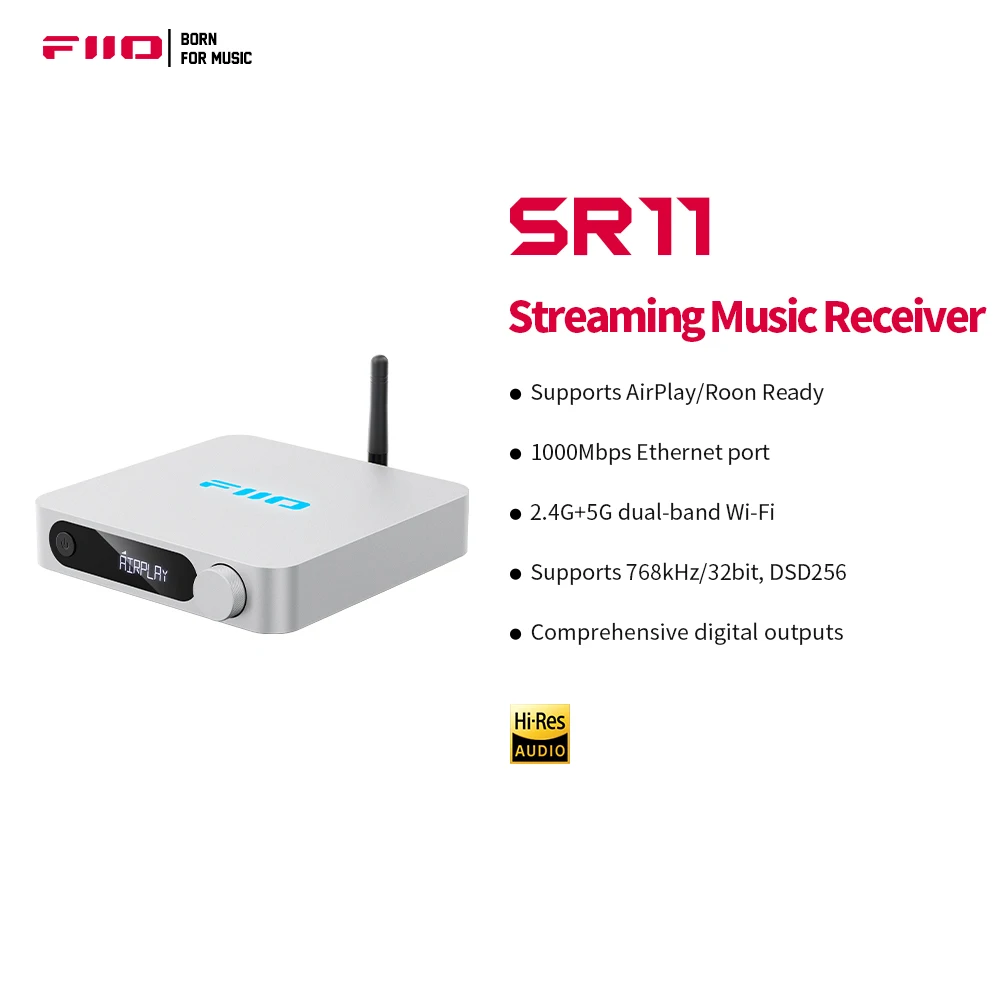 FiiO SR11 AirPlay Audio Streamer Receiver,WiFi Multiroom Streamer,Stream Hi-Res Audio from Spotify, Amazon Music, Tidal and More