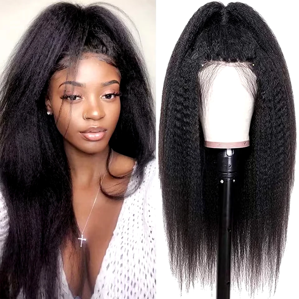 

Kinky Straight Human Hair Wigs 6x4 Glueless Human Hair Yaki Straight Wig 100% Human Hair Lace Front Human Hair Wig 180% Density