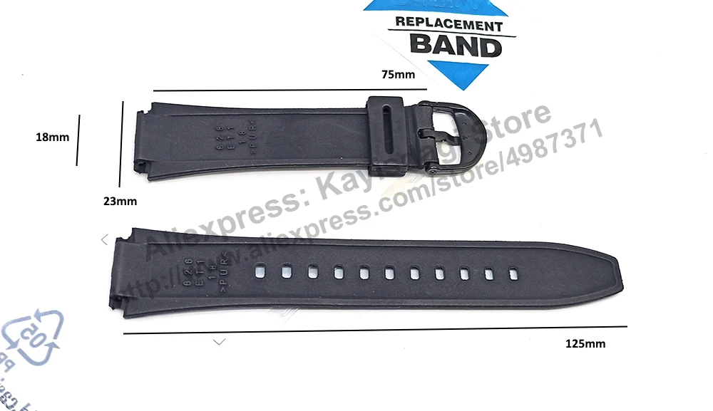 18mm Black Rubber Watch Band / Strap compatible Casio AW-80 , AW-80V , AW-80D , AW-82D , AW-82 , AW-82B , WV-58 , W-211