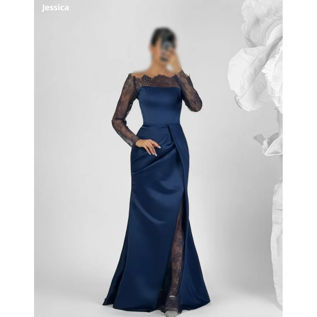 

Jessica Black Evening Dresses Lace Embroidery Prom Dresses Slim Fit Satin Elegant Ladies Vestidos De Gala Customized