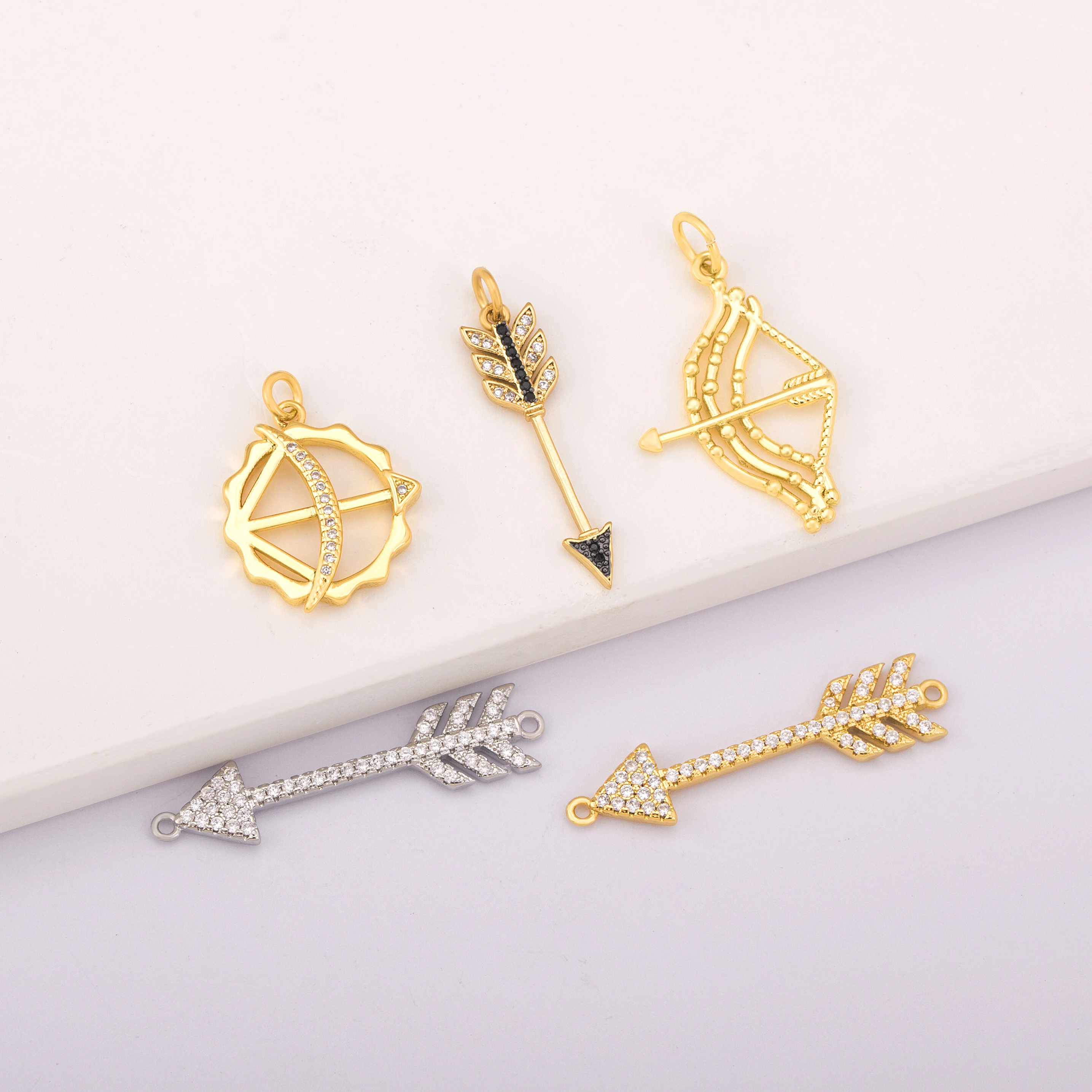 Bow And Arrow Shape Pendant Gold Plated Silver Color Handmade DIY Jewelry Necklace Bracelet Earrings Accessories Copper CZ Gift