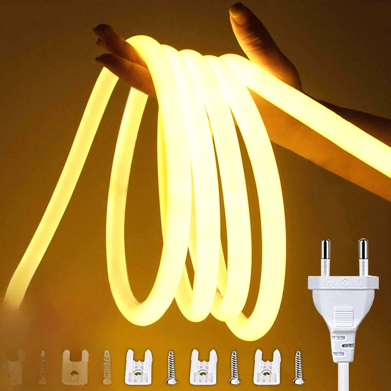 Bande lumineuse Led COB haute luminosité 220V, étanche, prise ue, ruban Flexible pour chambre à coucher, éclairage de cuisine