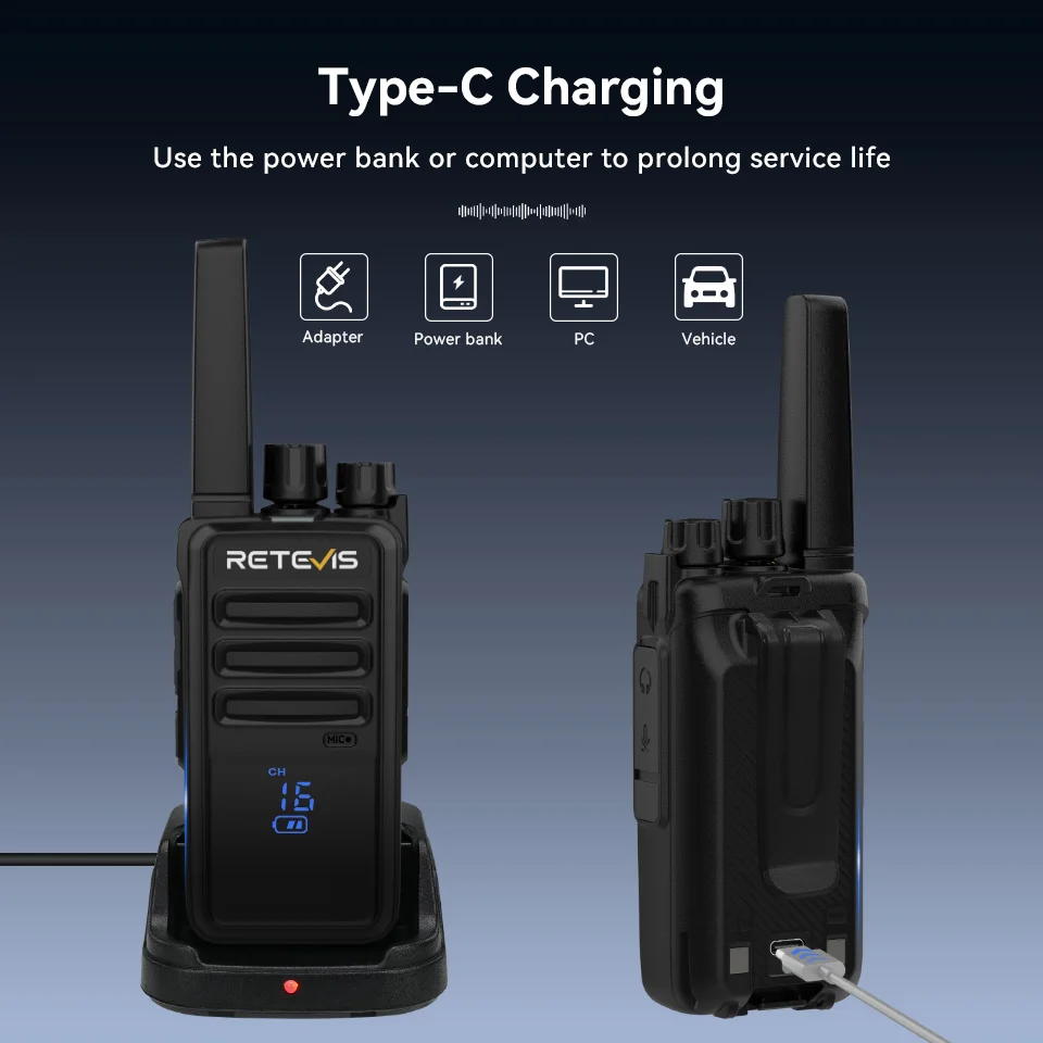 Retevis RT668H Walkie-Talkies 4 Stück PMR446 FRS Lizenzfreies Zweiwege-Funkgerät mit Verstecktem Display und VOX-Funktion für Radfahren und Wandern – Detail 11