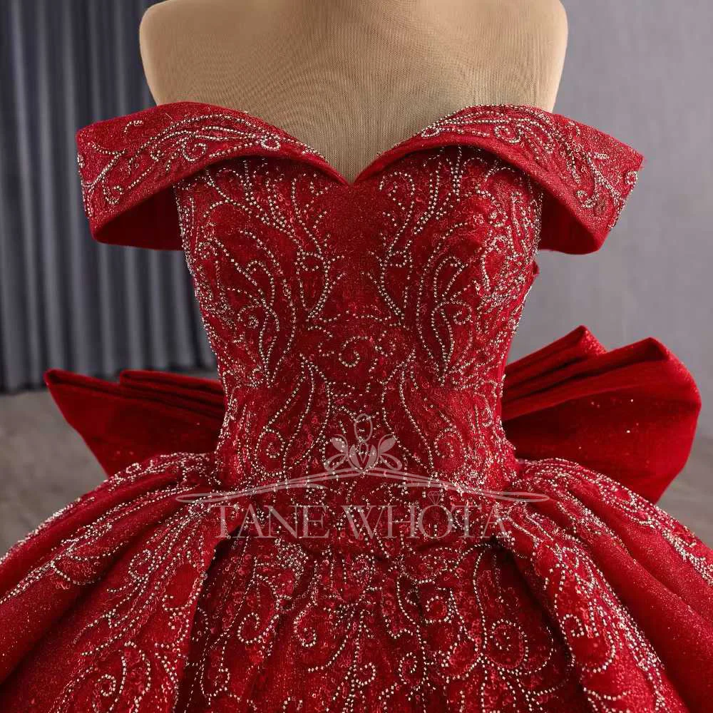 

Платья для 15-летия (Quinceañera) с кружевной шнуровкой на спине, стразами и бисером, бальное платье, красное, с бантом, 2026