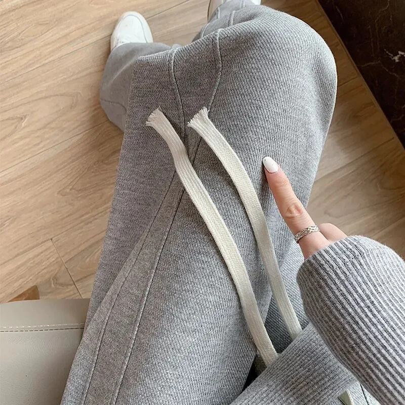 Women High Waisted Loose Sweatpants Drawstring Harem Lazy Casual Straight Leg Slack Female Baggy Grey Black Floor Pants Trousers