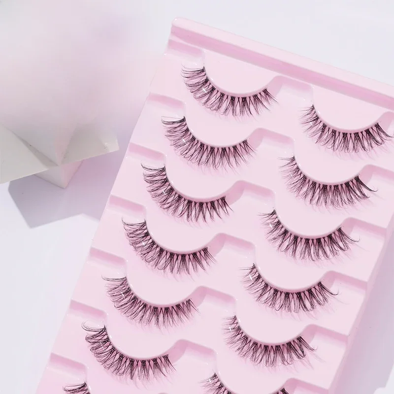 Faux-Cils Naturels Courbés à Tige Transparente, 7 Paires