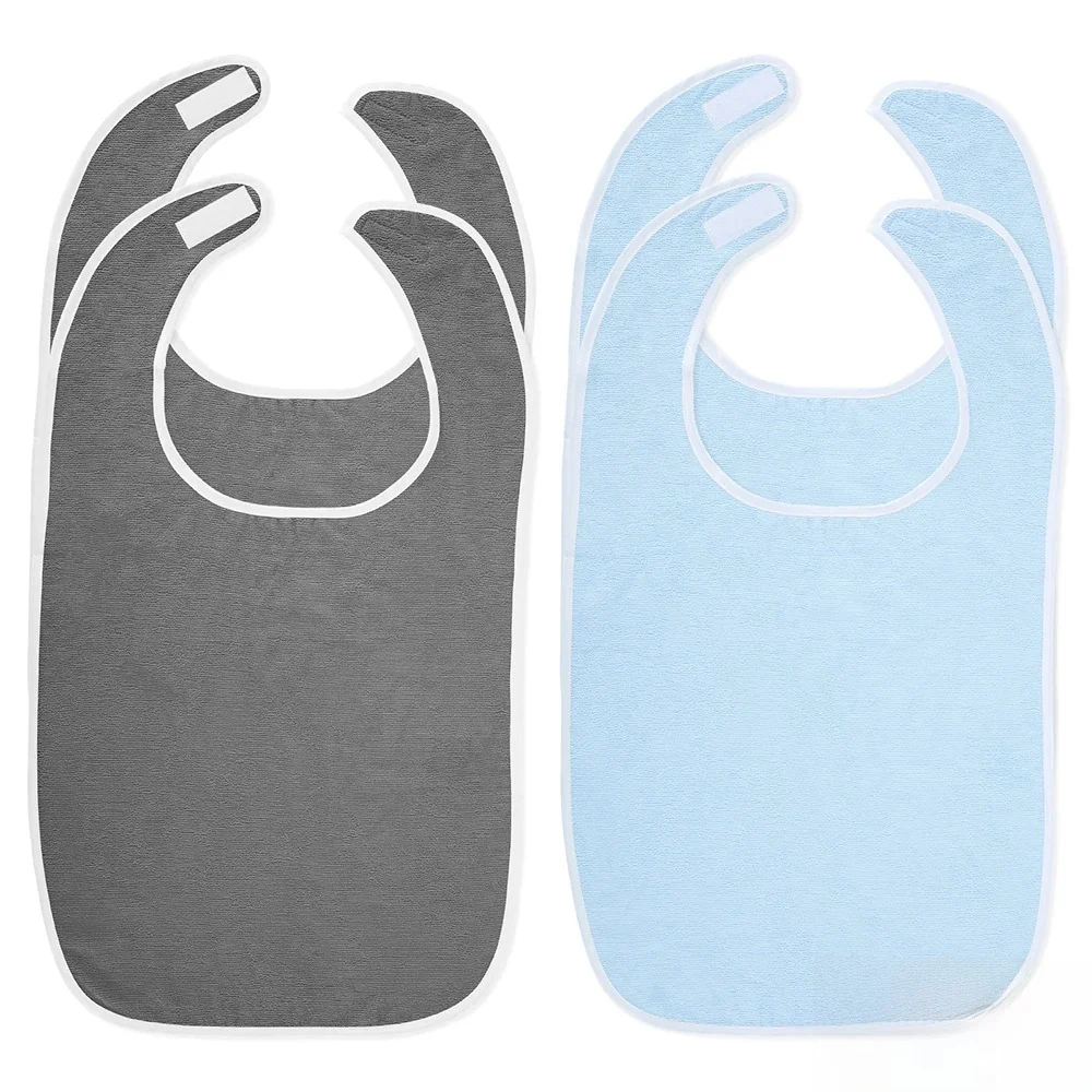 Bavoirs en Polyester pour adultes, 4 pièces, vêtements de salle à manger, protecteurs réglables, bavoirs d'alimentation pour adultes, tissu de régime résistant aux taches, bleu/gris