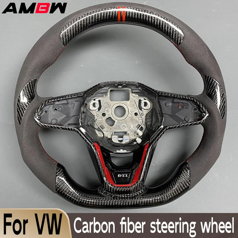 Customized Carbon Fiber Steering Wheel for Volkswagen VW Golf 8 GTI R Line MK8 Style Customized Black Alcantara