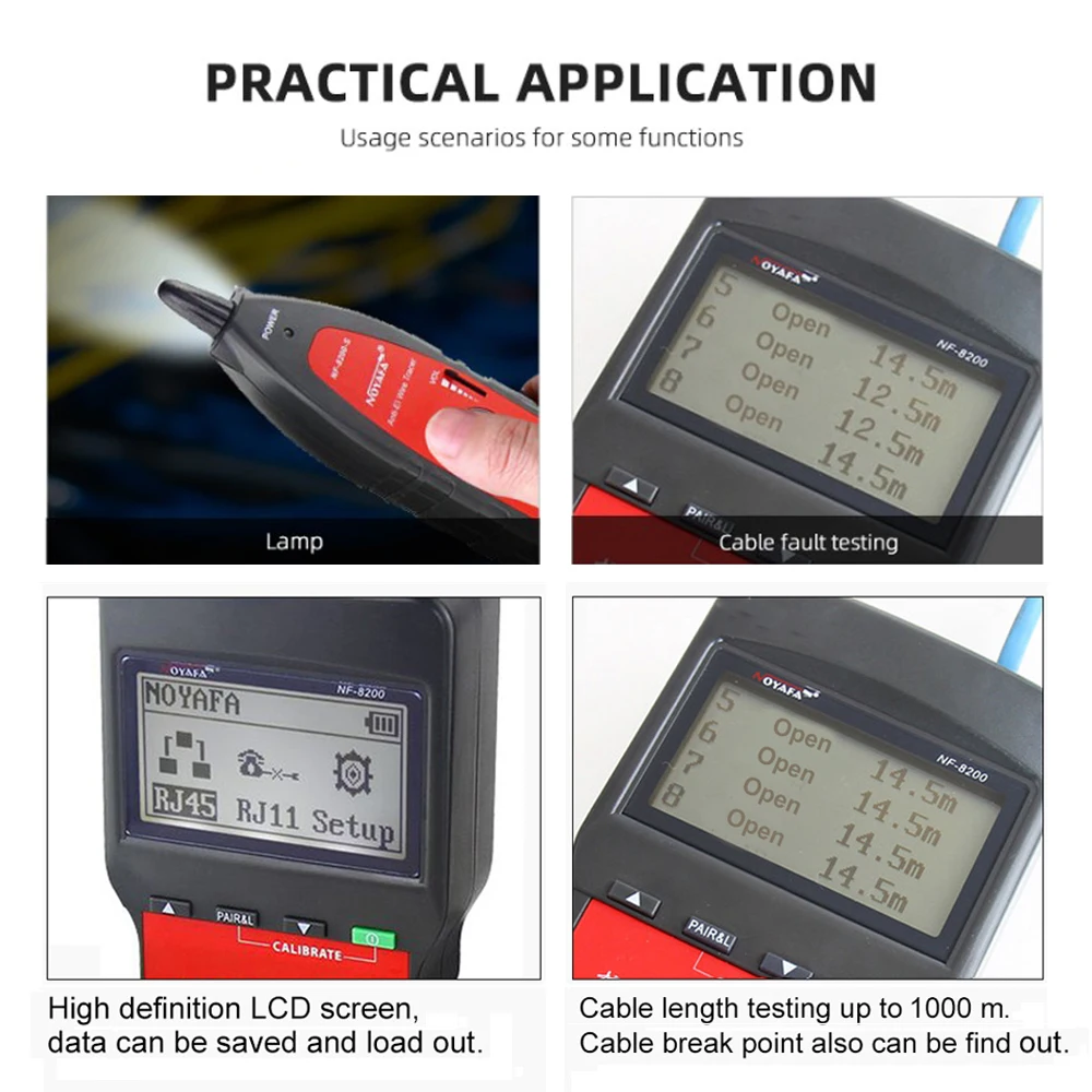 Imagem -06 - Noyafa Nf8200 Cabo de Rede Testador Comprimento Medição Cabo Testador de Continuidade Anti-interferência Rastreador de Fio com Display Lcd