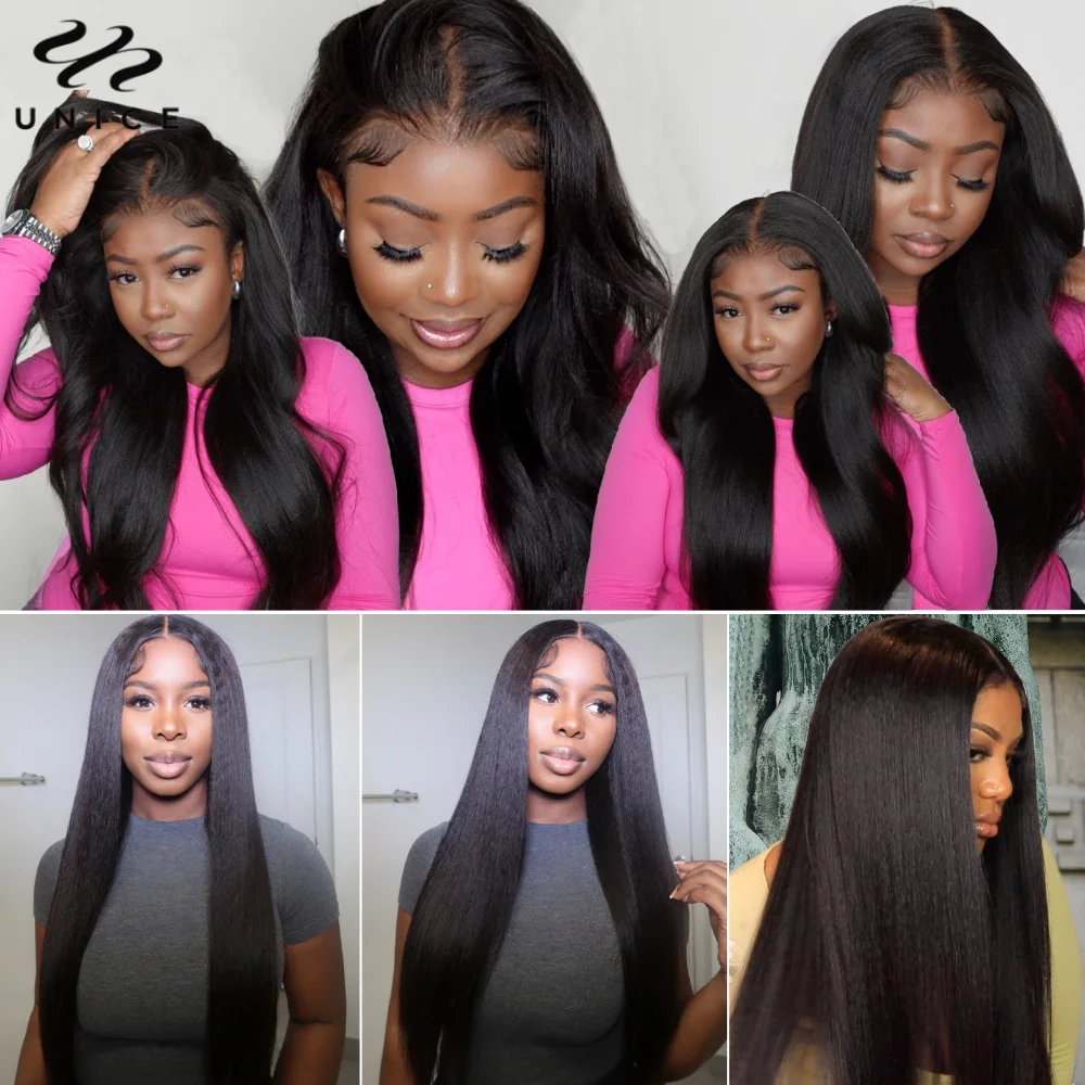 UNice Hair Yaki Straight Bundles 3PCS 100% fasci di capelli umani colore naturale tessuto rapido tradizionale cucire In fasci all'ingrosso