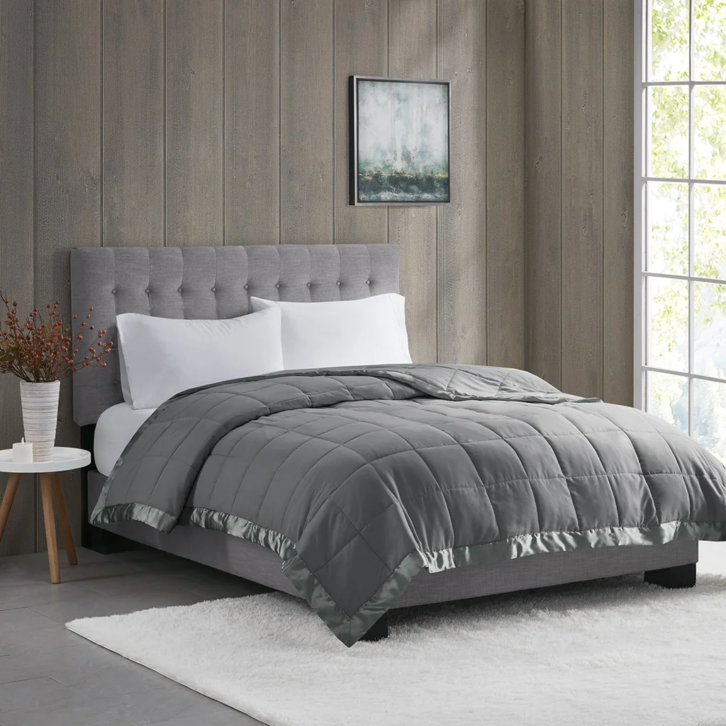 

Lightweight Down Alternative Blanket with Satin Trim Charcoal Full/Queen (Charcoal + Polyester)