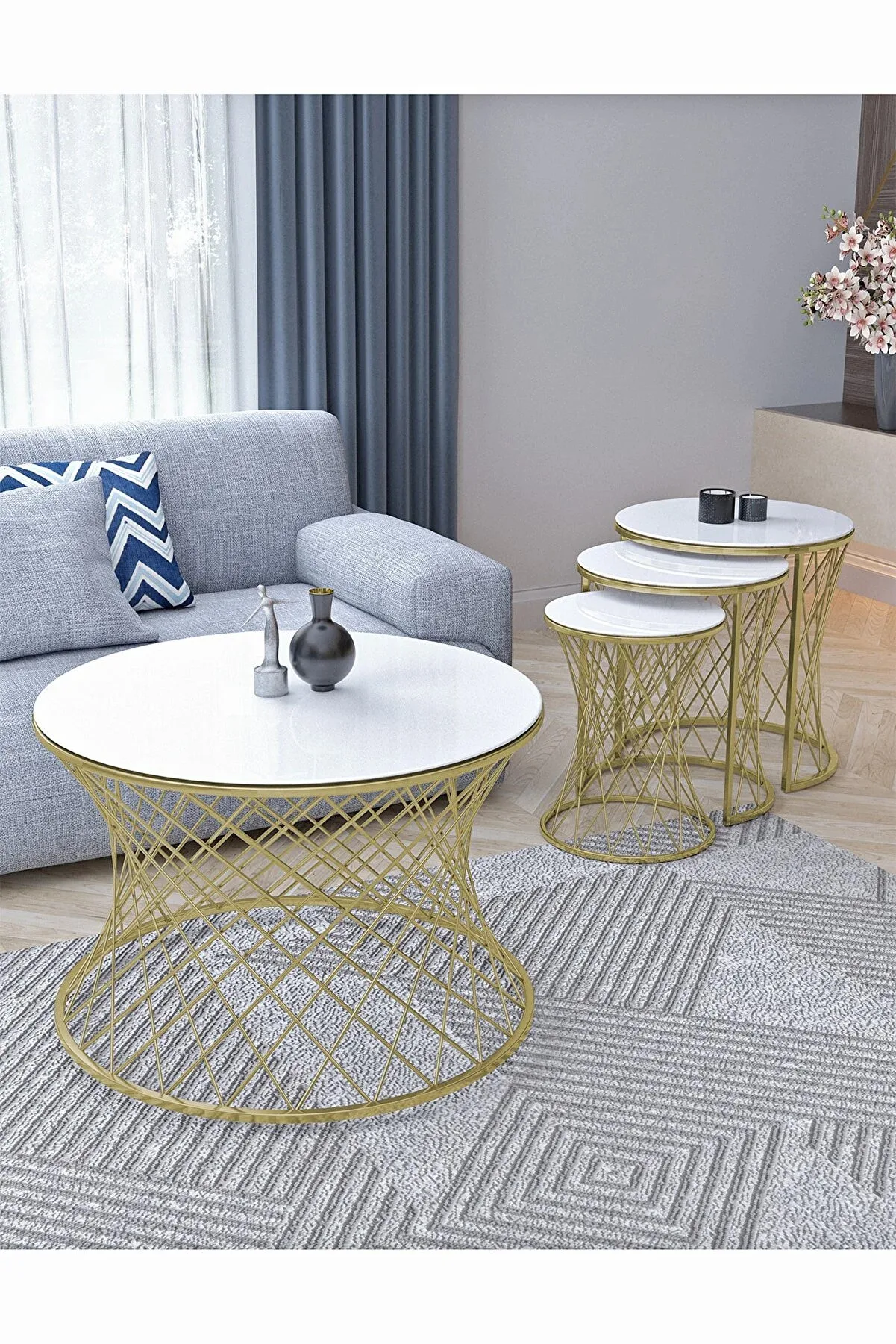 Wicker Wire Coffee Table Set Gold Silver Metal Black White Glass Modern Coffee, Tea Scandinavian Modern Quality Kitchen Table