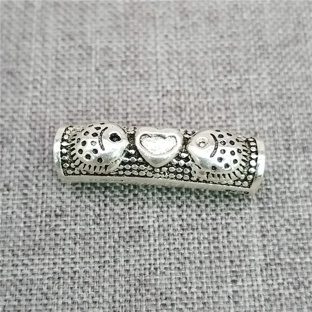 

925 Sterling Silver Couple Fish Tube Bead Lover Heart Curved Spacer for Bracelet Hole 4mm