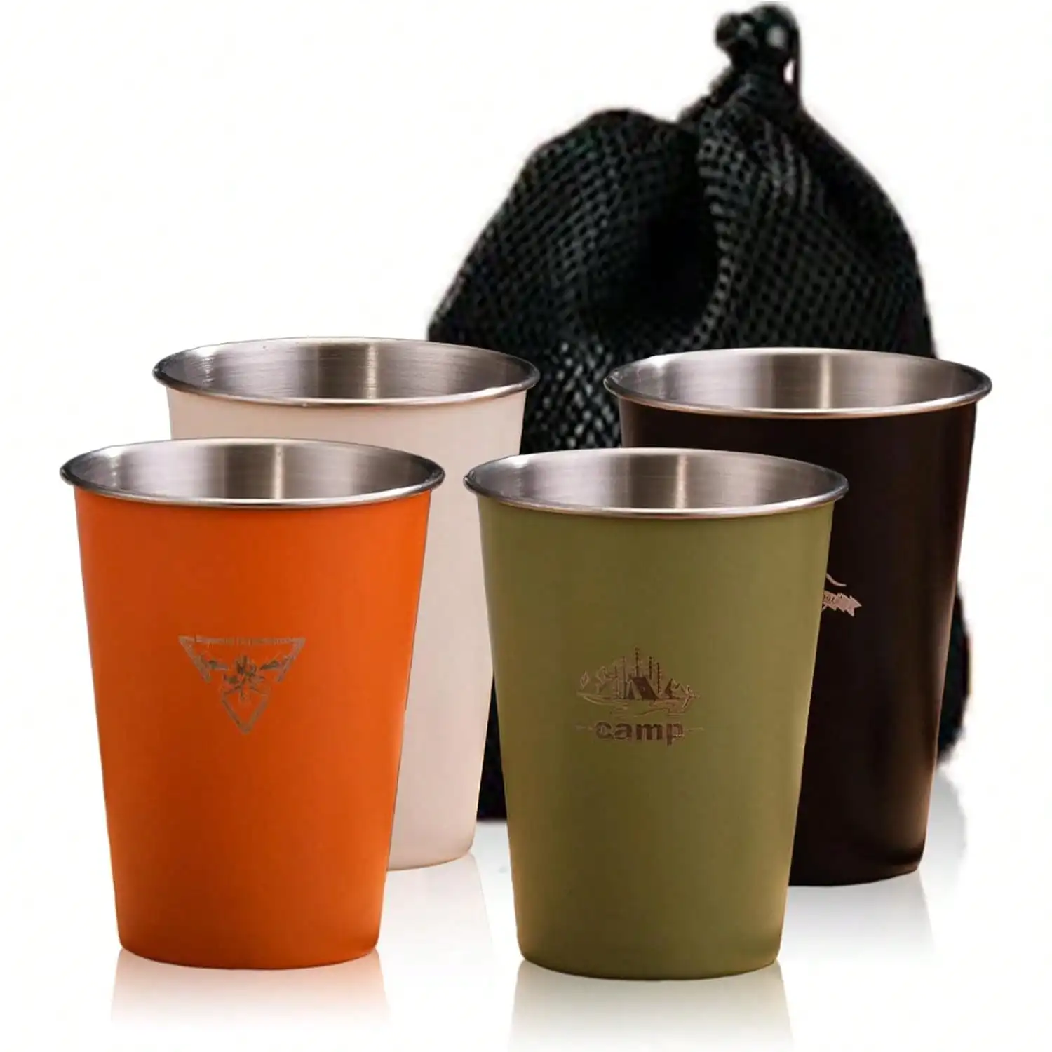 4-Pack 12oz Stainless Steel Pint Cups - Reusable Metal Mug Tumbler for Outdoor Camping Picnic Hiking Fishing Surfing - Party Gift for Him