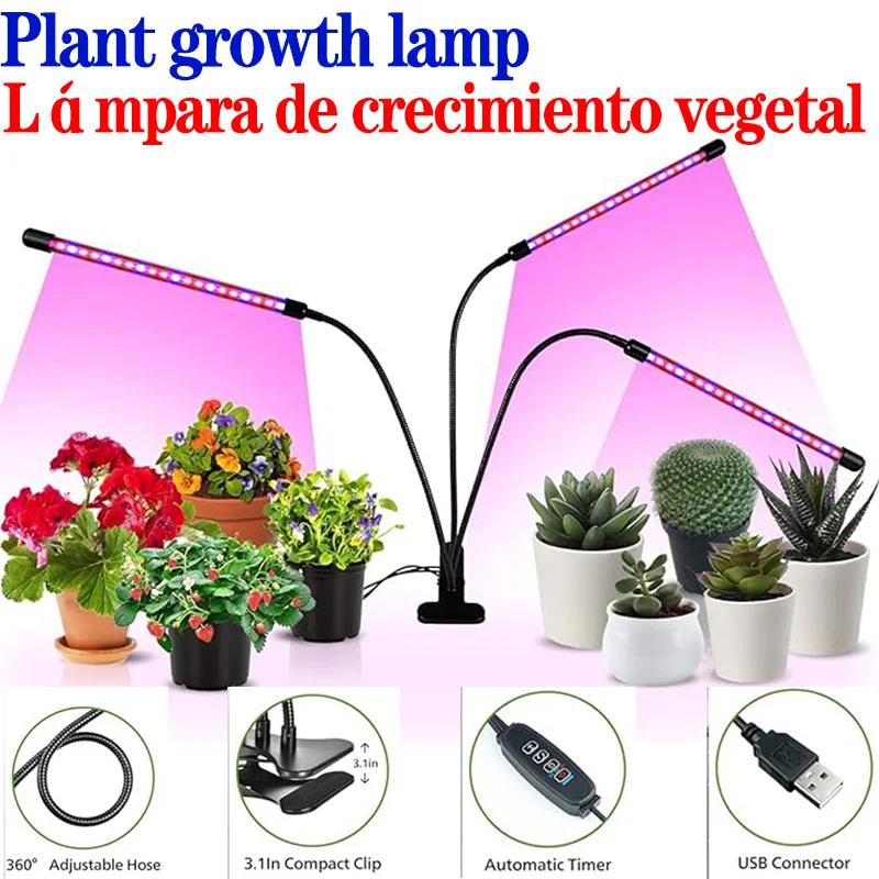 USB LED Plant Grow Light Indoor Garden 10 Dimmable Levels Grow Light Full Spectrum Timer Setting Hydroponic Greenhouse 3H/9H/12H