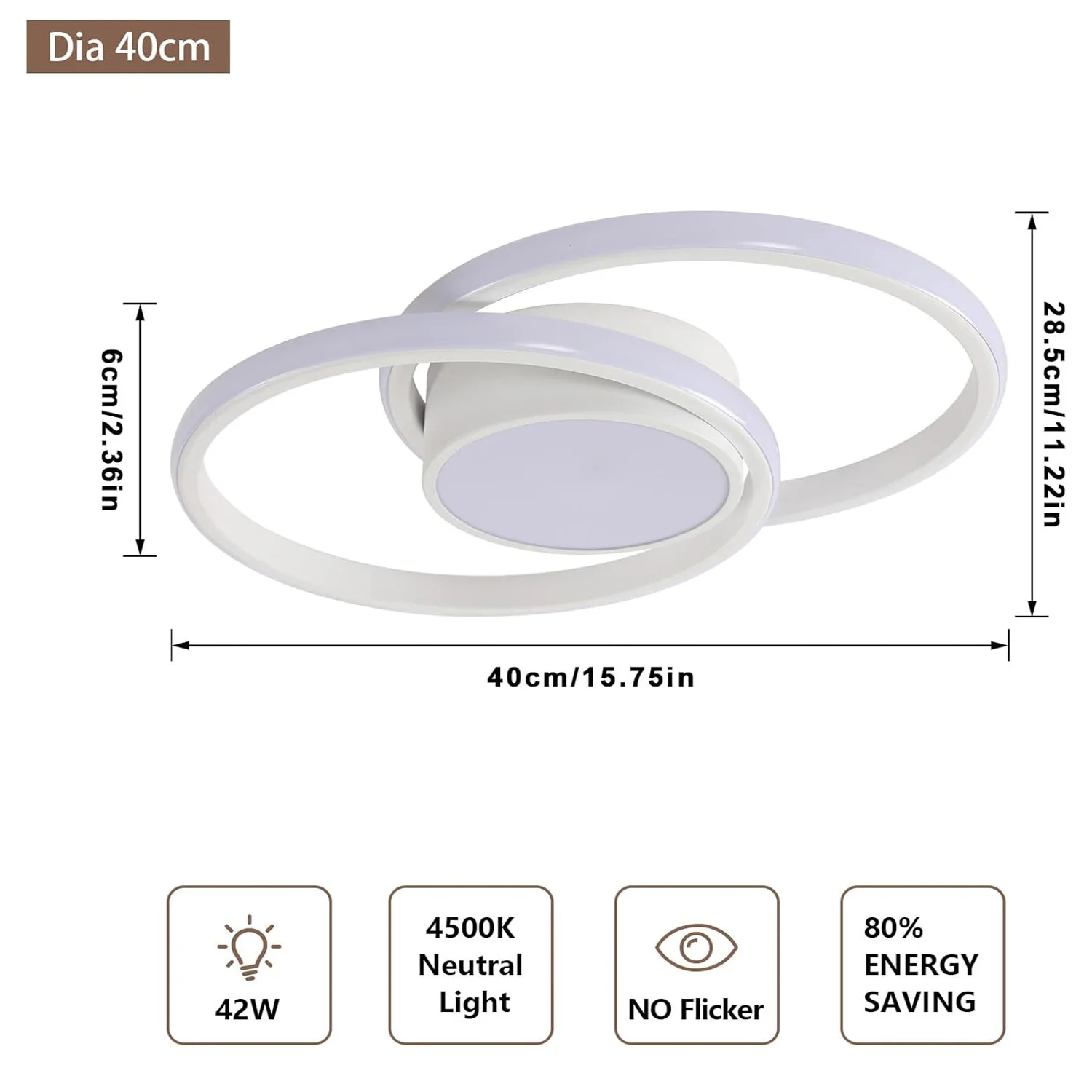 Neutrale weiße 4500K LED-Deckenleuchte, moderne Deckenleuchte, weiße runde LED für Küche, Esszimmer, Schlafzimmer, Flur – Detail 1