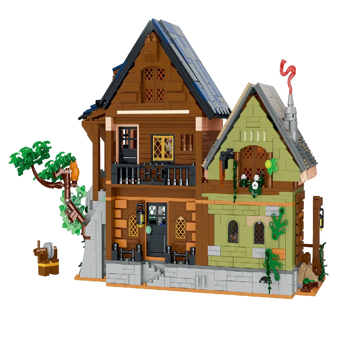 2225PCS 영화 숨겨진 은신처 오두막 중세 주택 건축물 세트 건축 모듈 블록 조립 모델 키트, 선물