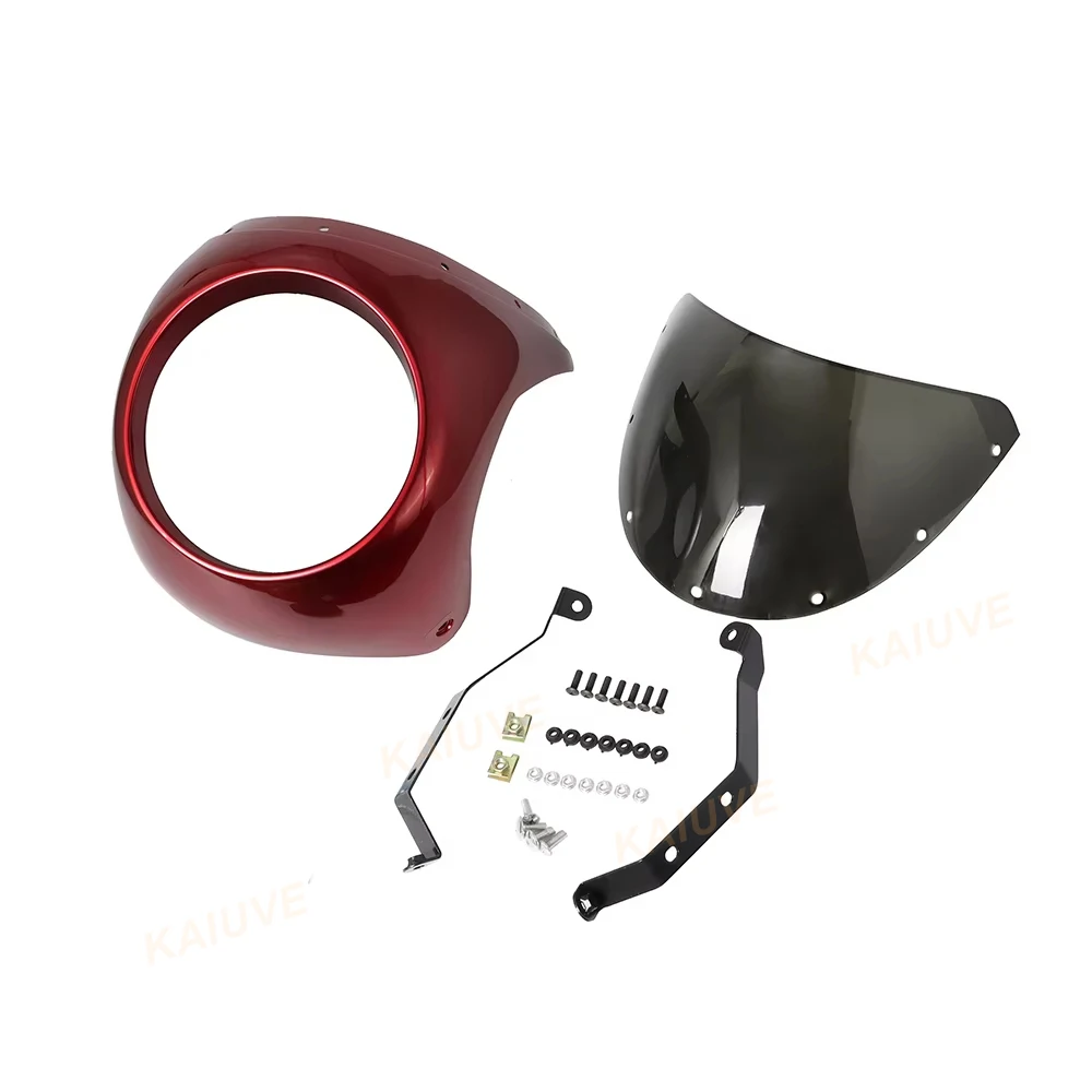 Motorcycle Red/White Front Headlight Fairing Windshield For Cafe Racer Honda Universal 7inch/16.5~18cm Retro Headlamp Windscreen