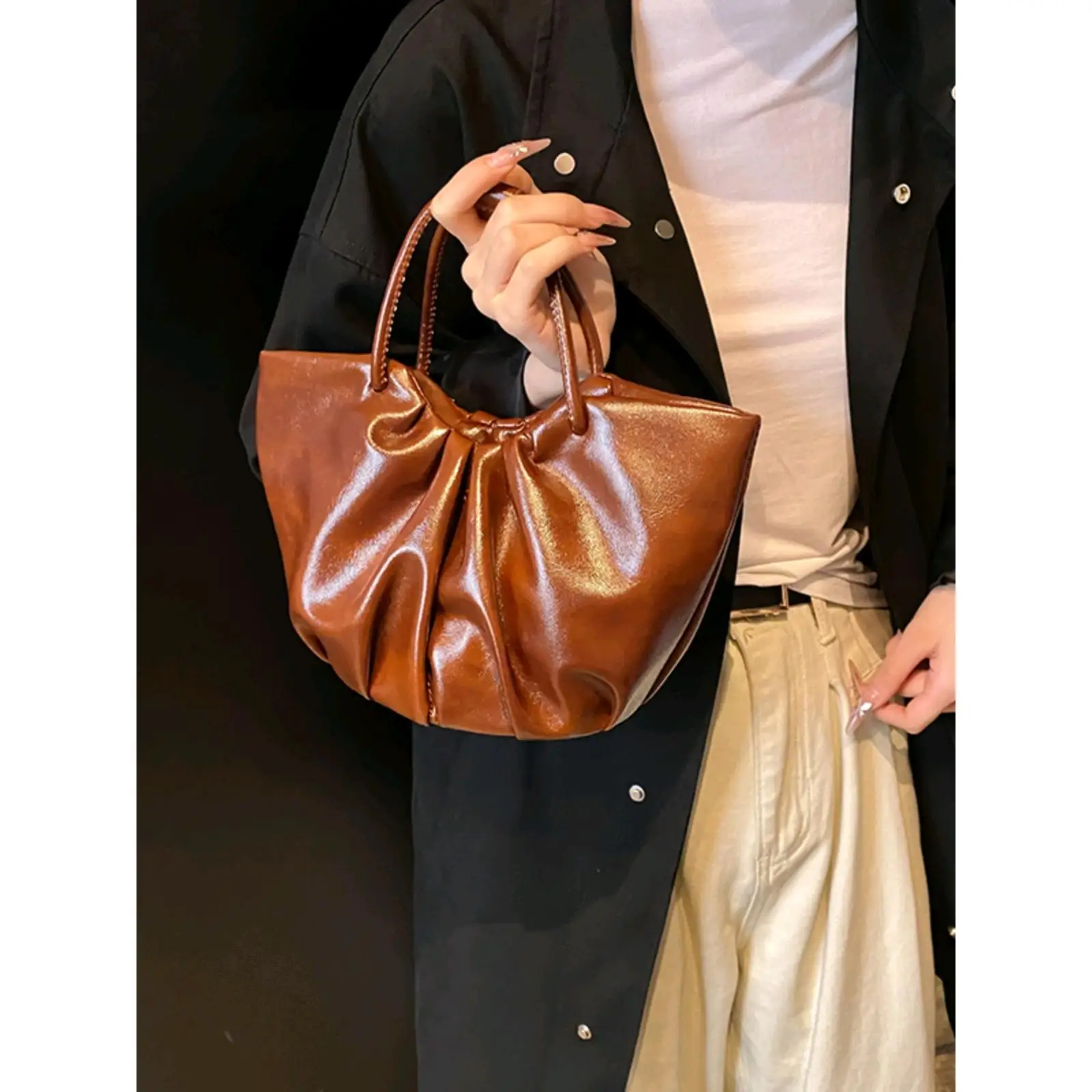 Bolso de mano plisado con anillo para mujer, bandolera de hombro, de lujo, 2024 bolsos cruzados sac longchamp bolsas de dama bolsa feminina