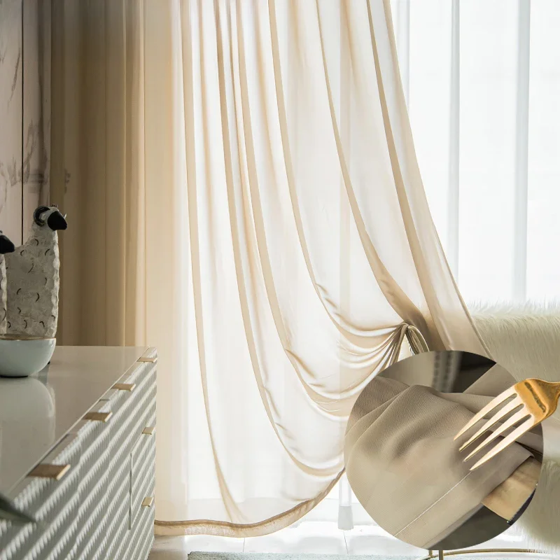 Effen Tule Gordijnen voor Woonkamer Slaapkamer Dikke Bruine Vitrages voor Raamgordijn Voilage Rideaux Kant-en-klare Garen Shading - afbeelding 2