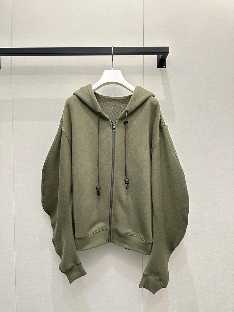 

Spring Summer New Hooded collar Zip Drawstring Design Cotton material Women's Fashion Green Green Hooded sweatshirt