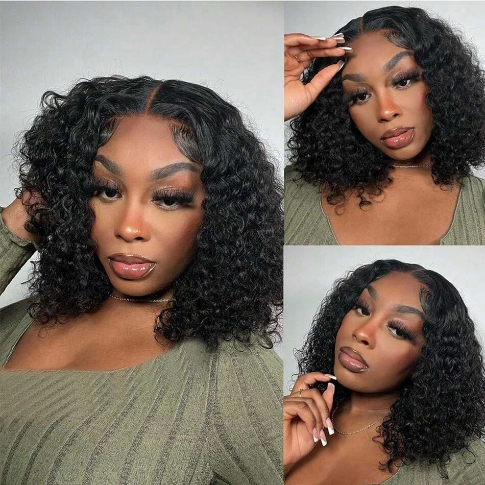 200 Density Curly Bob Wig Human Hair 13x4 HD Lace Frontal Deep Wave Wigs for Black Women Short Bob Wig Human Hair Glueless Wear and Go Deep Wave Lace Wigs Natural Black 14 Inch Pre Plucked image 7
