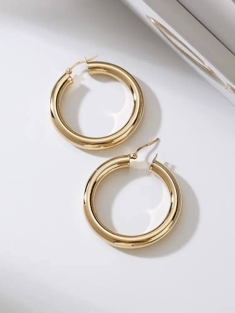 MADALENA SARARA 18k Yellow Gold Geometric Thick Circle Women Earrings Crafted in AU750