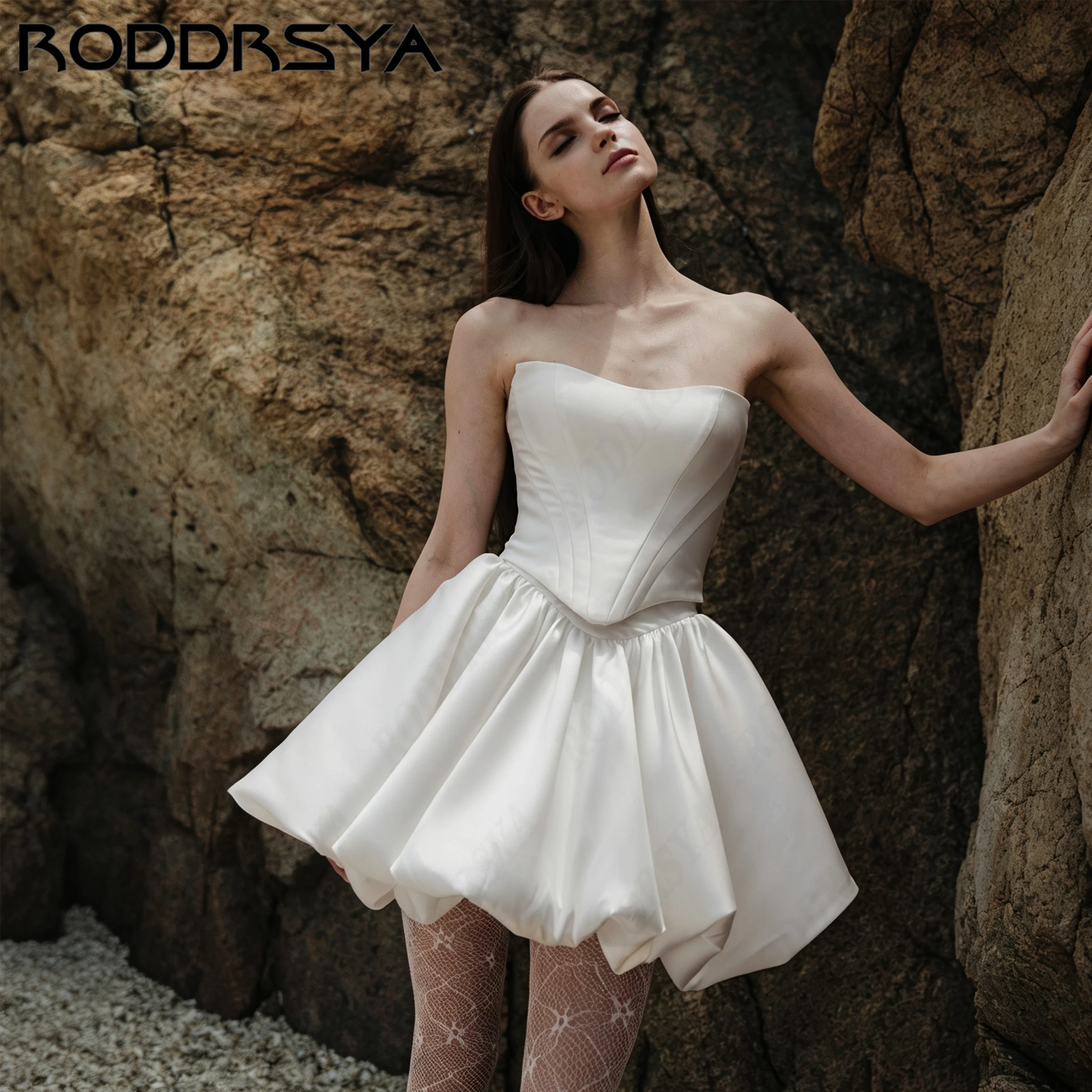 RODDRSYA Mini Satin Wedding Gown For Women Lace Up Strapless Bride Dresses Luxury Basque A-Line vestidos de novia Customized