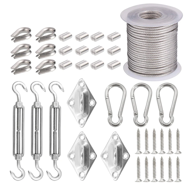 15M 2mm Wire Rope Cable Hooks Hanging Kit Flexible PVC Coated Hook/Hook turnbuckles Diamond pad eye With Screws