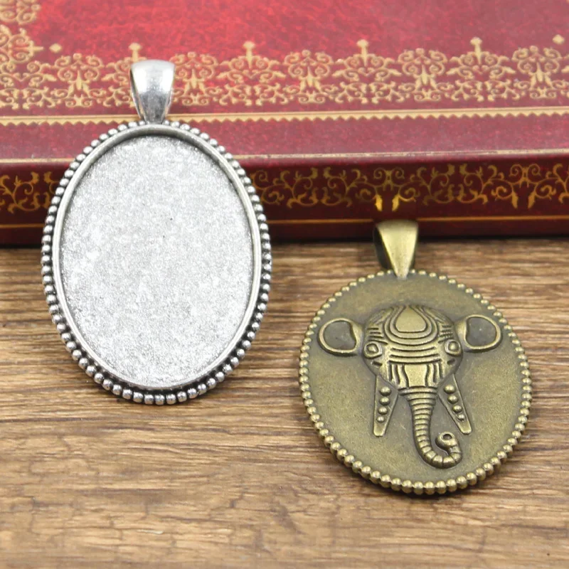 2szt Fit 35x25mm Oval Elephant Glass Cabochon Base Setting Antique Bronze Silver Color Pendant Tray For Jewelry DIY Making — zdjęcie 2