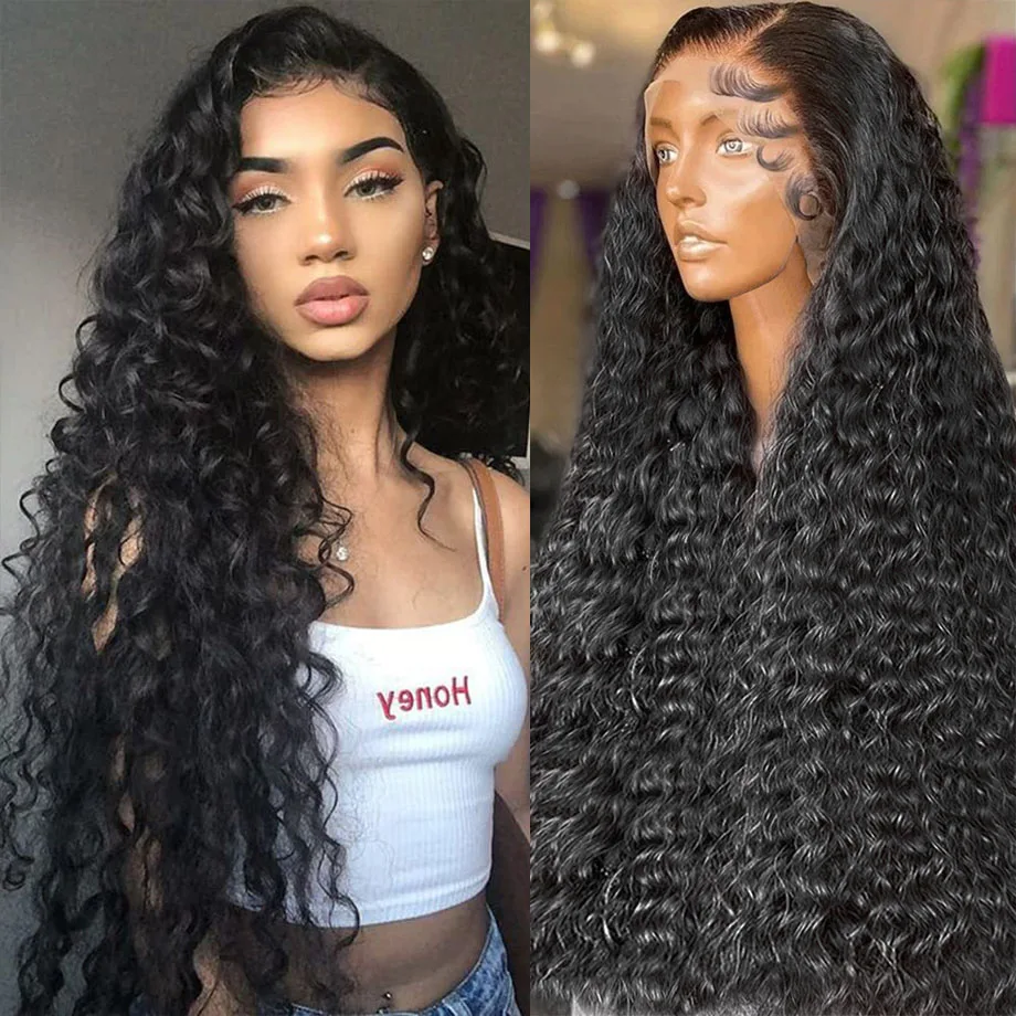 HD Transparent Lace Front Human Hair Wig Deep Wave Frontal Wig 13x4 Curly Lace Front Human Hair Wigs For Black Women Water Wave