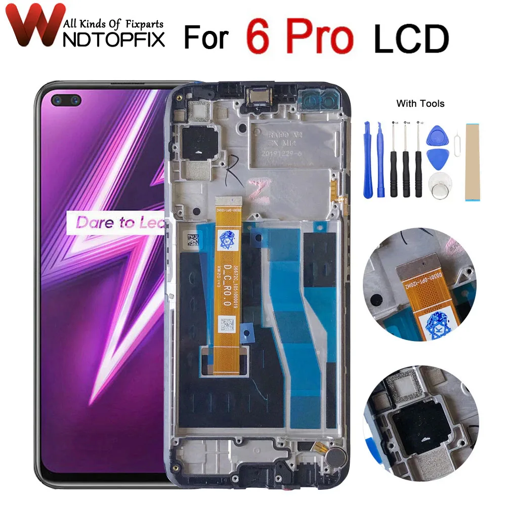 

6.6" For Realme 6 Pro RMX2061 RMX2063 LCD Display Touch Digitizer Screen For Realme 6Pro Display Parts With Frame +Tools