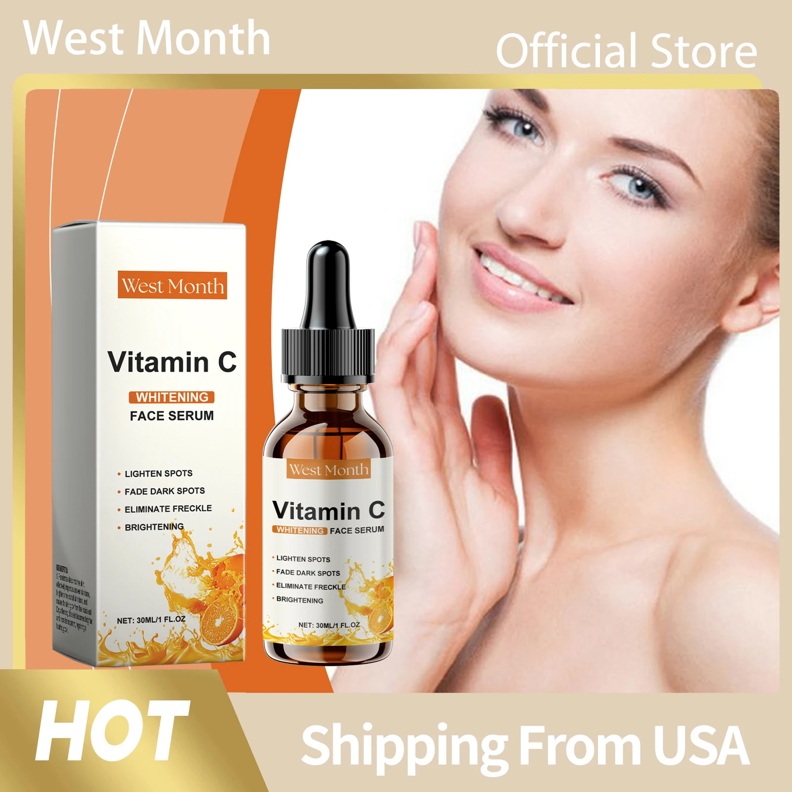 Vitamin C Facial Essence Fade Dark Spots Eliminate Freckles Acne Marks Repair Smooth Skin Care Hyaluronic Acid Brightening Serum