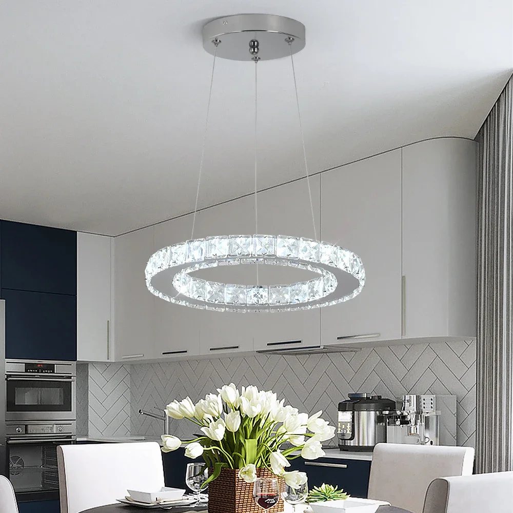 Moderne Kristall Decken leuchte Luxus Ringe Chrom Pendel leuchte Plafon LED Lampa ras Innen leuchten