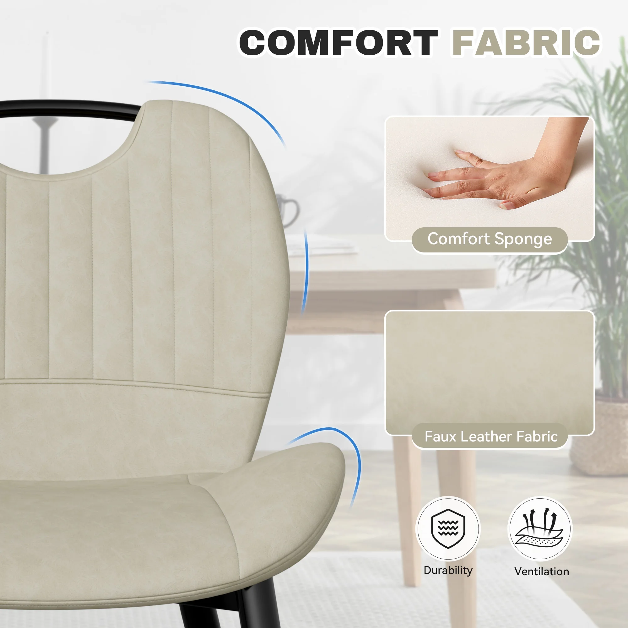 Dining Chair Set of 2 Upholstered Dining Room Chairs Mid-Century Modern Armless Back Chair