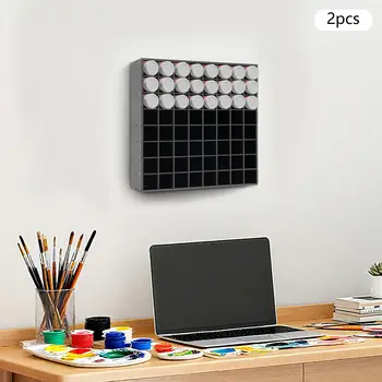 件裝黑色顏料瓶收納架,壁掛式顏料架,附 64 個隔間,適用於工作室、畫廊、車庫等場所。 8 最佳銷售 油漆架 - №6