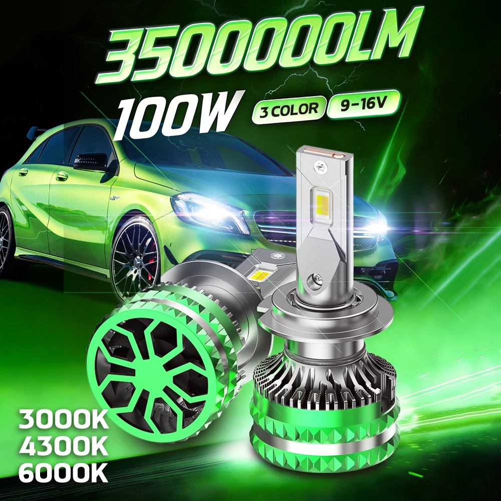 

3 Colors H7 H4 LED Headlight CANBUS 100W H8 H9 H11 H1 9005 HB3 9006 HB4 Car Headlamp Auto Lamp Turbo Light 3000K 4300K 6000K 12V
