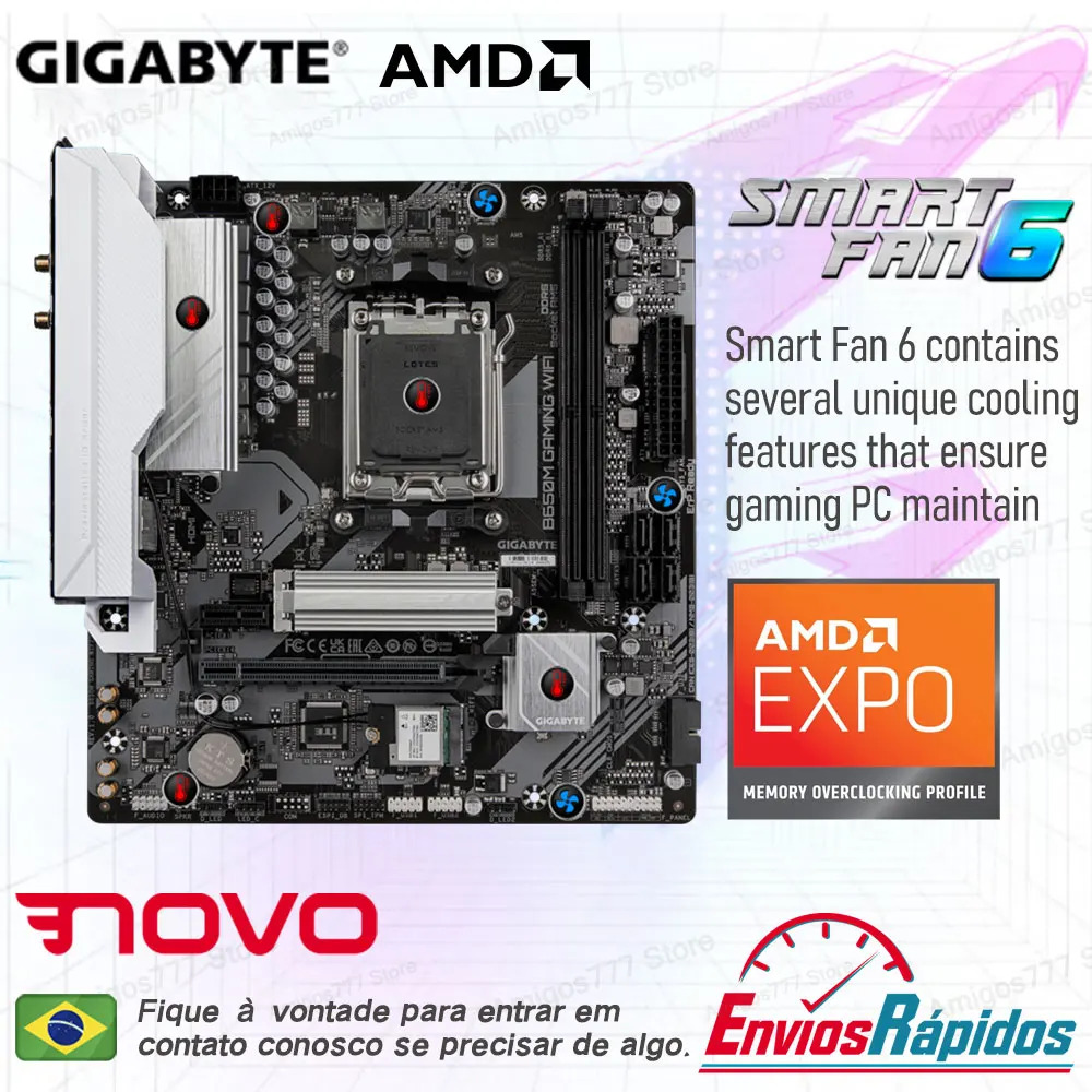 Imagem -04 - Soquete Am5 Placa-mãe Gigabyte B650m Jogando Wifi Ddr5 Amd B650 Suporte Mainboard Ryzen Série 7000 Am5 Cpu Ddr5 6400mhz 64gb a Placa-mãe para Jogos Amd B650 Suporta Processadores Ryzen Série 7000 Cpus r3 r5 r7 r9