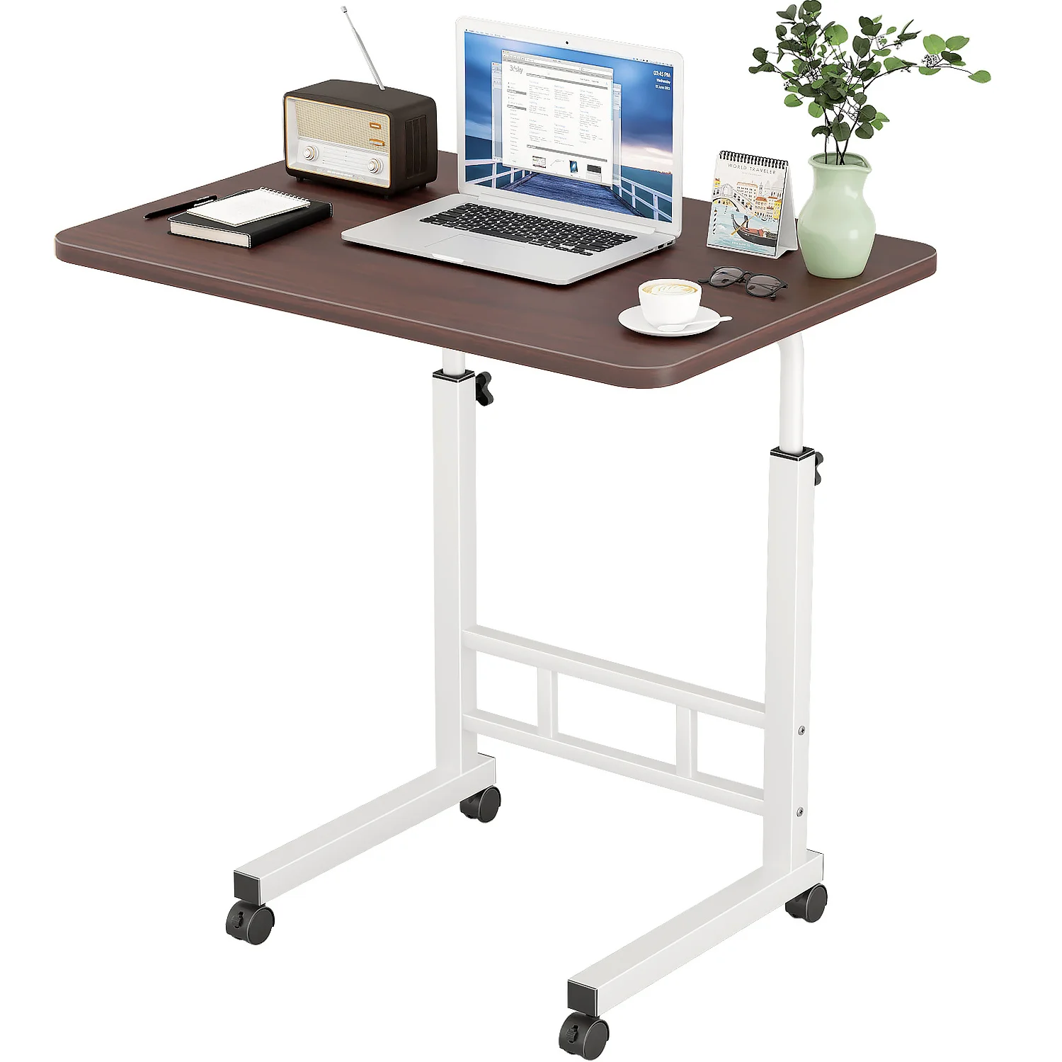 Mesa Elevable para Laptop con Ruedas, Altura Ajustable Mesa Lateral Móvil para Oficina y Hogar