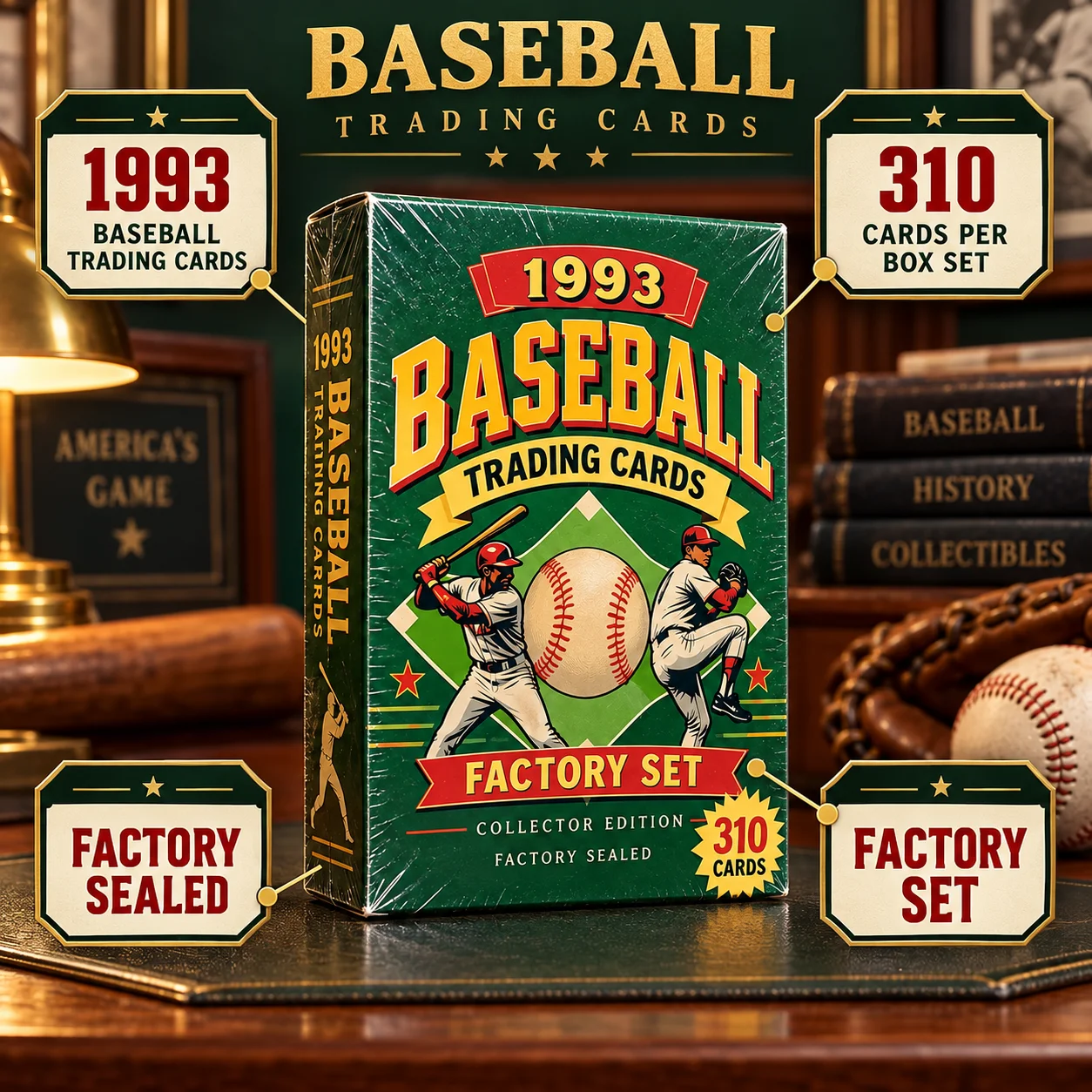 1993 Baseball Trading Card Factory Set Box, 310 Cards Complete Collection, Factory Sealed Vintage Baseball Card Set, Retro Hobby Collection for Baseball Fans and Collectors